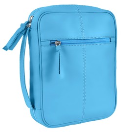 ELIZO Bible Cover Soft Full Grain Italian Leather Bible Case, Turquoise, Large