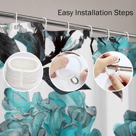 Emvency Aqua Shower Curtain Blue Flower Floral Teal Pattern with Roses Watercolor Colorful Abstract Black Home Decor Waterproof Polyester Fabric 72 x 78 inches Set with Hooks