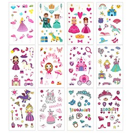 Benlily 200 Pcs Temporary Body Tattoo Stickers Set for Kids - Cute Princess Theme Sleep Over Birthday Party Decal Accessories
