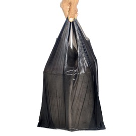 AlfaEx - Pack of 100 - Size - 11" x 17" x 21" - Vest Plastic Carrier Bags Strong Reusable Shopping Bag - Recycled Eco Friendly & Grocery Plastic Bags. (Black)