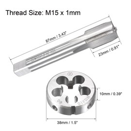 sourcing map M15 x 1mm Metric Tap and Die Set, Machine Thread Screw Tap with Round Threading Die, Tap & Die Kit for Nut Screw Bolt Thread Repair