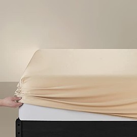 Casabolaj 1 Pieces Fitted Sheet 800TC 100% Pima Cotton Deep Pocket (Champagne, Full for 1PC Fitted Sheet)