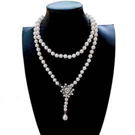 Hroevc White 8mm Shell Long Pearl Necklaces Strand, Wedding Pearl Necklace, Dainty Pearl Jewelry for Women