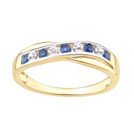 Old English Jewellers 9ct Yellow Gold on Silver Sapphire & Diamond Crossover Eternity Ring sizes J - V (R)