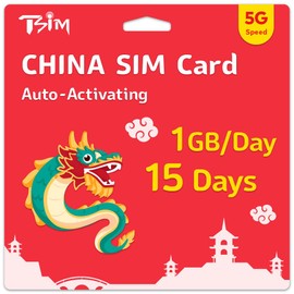 TSIM China SIM Card 15 Days | 1GB/Day 5G Speed | Auto Activating | Hotspot Sharing Allowed | Support Google, Facebook, Whats app and More. Data Only No Voice.