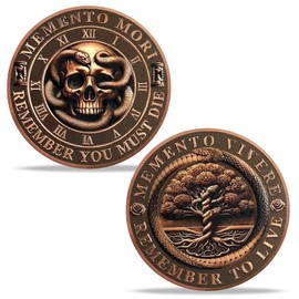 ACGZQY Skull Memento Mori Coin – Tree of Life Memento Vivere Coin with Snake - Stoic EDC Challenge Coin for Daily Practice - Enjoy Today Motivational Reminder Token Stoicism Gifts