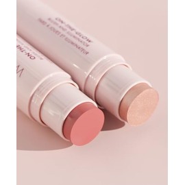 Wander Beauty On-the-Glow Blush and Illuminator - Brillo desnudo/nude - 7 en 1 crema hidratante rubor y resaltador en barra - Rubor en barra para meji