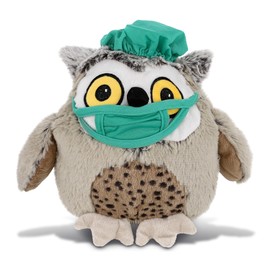 DolliBu Fat Brown Owl Doctor Plush Toy - Super Soft Owl Doctor Stuffed Animal Dress Up with Cute Scrub Cap and Face Mask Outfit - Gift with Personalization - 10 Inches