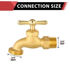 EFIELD Outdoor Garden Hose Faucet/Valve 3/4" MIP Inlet ×3/4" MHT Threaded Garden Connector, All Purpose, No Lead Brass