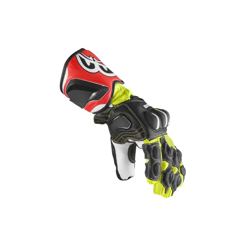 Berik Thunar Evo Motorcycle Gloves, Black/Neon Yellow/Neon Red, XS |