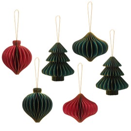 ZXShow Pack of 6 Christmas Decorations Made of Paper Honeycomb 3D Paper Christmas Decoration Foldable Christmas Tree Decoration Paper with Glitter Edge Paper Baubles Christmas Tree Set Reusable for