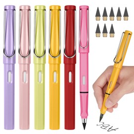 Ainiv Inkless Pencil Forever Pencil, 6 Sets Infinity Pencil Everlasting Pencil with Eraser, Reusable Infinite Pencil with Extra 6 Replaceable Nibs, Endless Pencil for Home Office School Supplies
