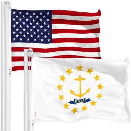 UD_G128 Combo Pack: American USA Flag 3x5 Ft & Rhode Island Flag 3x5 Ft, Both Printed 150D Polyester, Indoor/Outdoor, Brass Grom