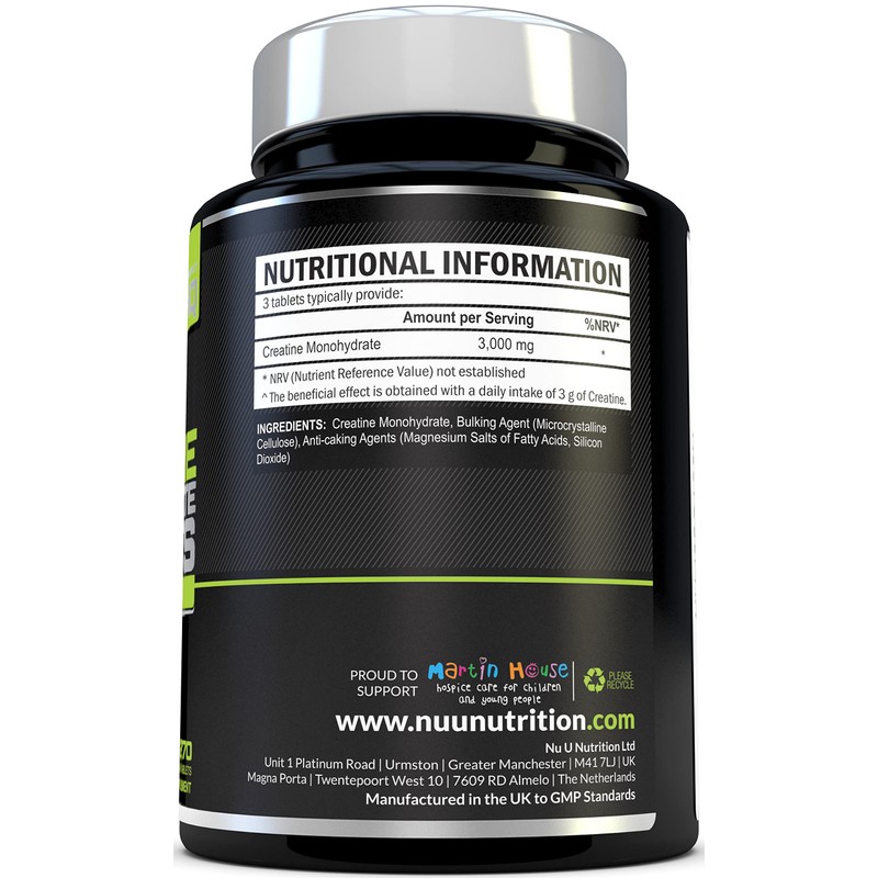 Creatine Monohydrate Tablets 3000mg, 270 Creatine Tablets - 3 Month