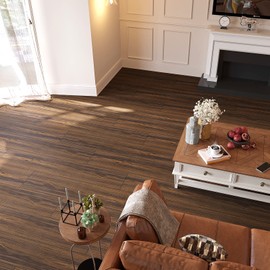 VEELIKE 6x36 Peel & Stick Floor Planks - Waterproof Dark Brown Wood Vinyl, Self-Adhesive, Removable for Bathroom, Bedroom, Kitchen, Basement (12-Tiles, 18 Sq. Ft.)