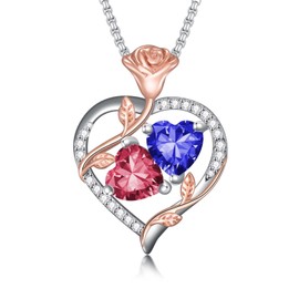 EWBOITE Ruby and Sapphire Necklaces for Women Double Heart July and September Birthstone Pendant Necklace Rose Jewelry Anniversary Birthday Mothers Day Christmas Gifts for Her Mom Wife Girlfriend