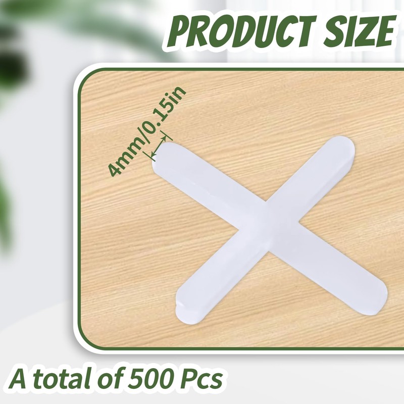 IGXX 500 Pieces Tile Spacers, 4mm Tile Spacers, Decorative Tiles,
