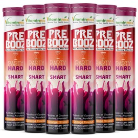 Vitaminnica Pre Booz- 20 Effervescent Tablets | Party Wellness Support | Electrolytes, Vitamins & Minerals | Supports Hydration & Energy | Orange Flavour (Pack of 6)