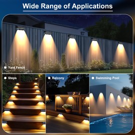 Solar Fence Lights Outdoor Waterproof IP65, 12 Pack Fence Lights Solar Powered 60 Lumens Auto On/Off Step Wall Lights Outside Decorations for Yard, Porch, Patio, Stairs, Pool, Deck, Garden- Warm Light