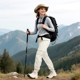 smawell Women's Convertible Hiking Pants Lightweight Quick Dry Joggers Athletic Outdoor Pants Khaki 2XL