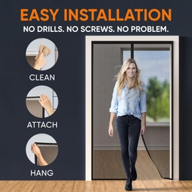 Magnetic Screen Door Strong Fiberglass Model – Fine Weave See-Through Mesh, 52 Magnets, 2 Easy Install Kits for 2-Season Use, Pet Scratch Resistant & Bug Proof (Fiberglass, 80 x 200 cm)