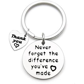 Going Away Gift for Employee Coworker Never Forget the Difference You've Made Keychain for Coworkers Thank You Gift Retirement Gifts for Women Men Employee, silver