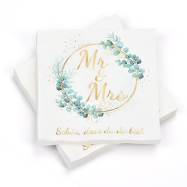 Pack of 100 Serviettes Schön Dass Du Da Bist, Serviettes Wedding Birthday Eucalyptus 3-Layer Napkins Eucalyptus Napkins Sage Green Christening Communion Table Decoration 33 x 33 cm