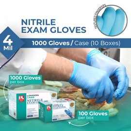 London Labs NITRILE 4 Mil Thick Gloves Disposable-Latex-Free & Powder-Free (200 Count, Large, Blue)