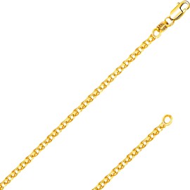 ITALIAN FASHIONS REAL 10K Solid Gold Italian Yellow White Gold 1.5mm,1.7mm,2.0mm Flat Open wheat Link Chain Necklace 10 Karat with Lobster Claw or Spring Ring Clasp - Include Gift Box with Order (1.7