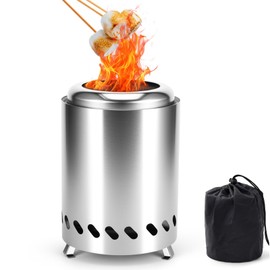 Tabletop Fire Pit, Stainless Steel Smokeless Portable tabletop Fire Pit for camping, Fuelled by Pellets or Wood, With Travel Bag, for Wild Camping Equipment Travel Gift and Garden