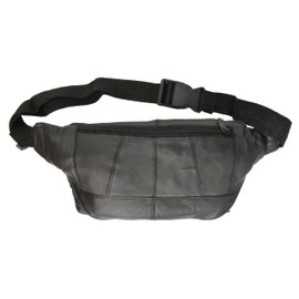 Lambskin Leather Black Fanny Pack with Cell Phone Pouch