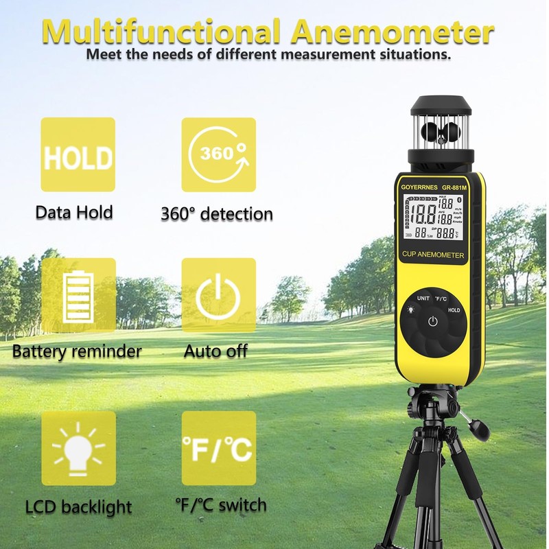 Digital Anemometer Handheld with Wind Cup Anemometer GR-881M Portable Speed