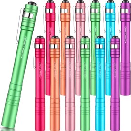 Tujoe 12 Pack LED Penlight Bulk, Pocket Flashlight with Clip, Aluminum Pen Flashlights Mini Pen Light for Nurses Hospital Outdoor Camping Emergency Hiking (Colorful)