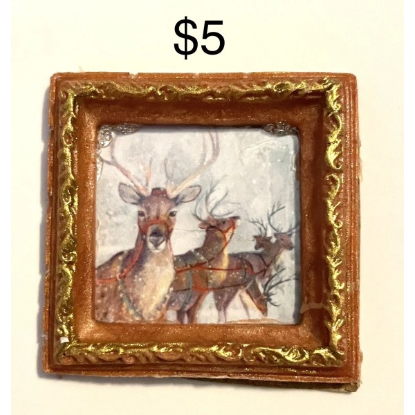 Handmade Miniature Dollhouse New 1/12 Christmas Reindeer Picture Handmade