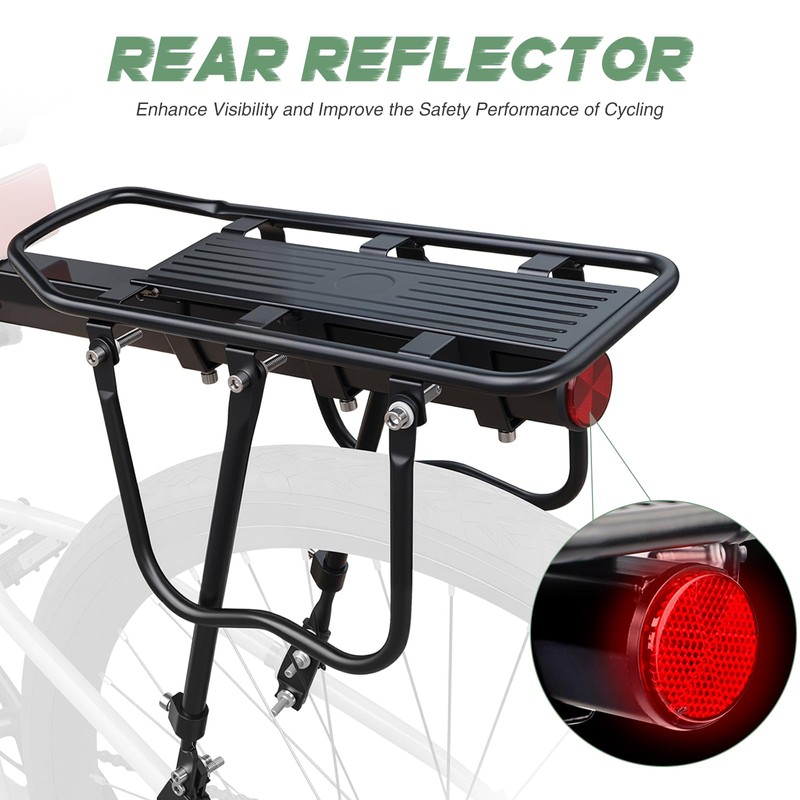 Adjustable Bike Rear Rack - Universal Carrier with Reflector, Fits
