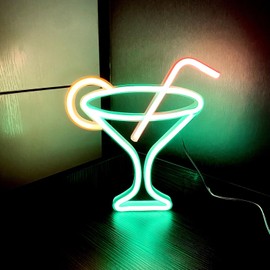 Led Cocktails Neon Sign,Wine Glass Neon Light Battery and USB Dual Powered Bar Neon Night Light Signs for Wall Decor,Cocktails Night Lamp for Bar, Club,Bar Cart Acessories Decor