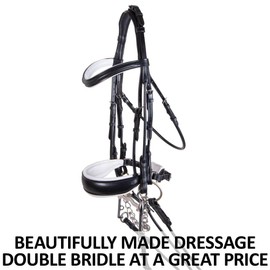 Schneiders Pinnacle Dressage Double Bridle | Finest European Leather | Fully Padded for Ultimate Comfort | Wide Crank Caveson | Double Adjustable Throat | Color Black/White | Size Full Size