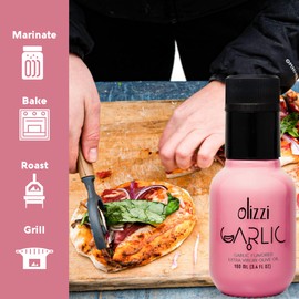 Olizzi Flavored Extra Virgin Olive Oil – Cold-Pressed, Low FODMAP, Premium Flavored Extra Virgin Olive Oil for Cooking, Marinade, Grilling, Roasting, Baking, Keto, Vegan Friendly - 3.4 FL OZ (1, Garlic)