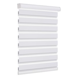Changshade Custom Size Cordless Zebra Roller Window Shades, Blackout(85%) Dual Layer Roller Blinds with Thermal Insulated for Office,Living Room,Bedroom,Kitchen,Easy Installation, White