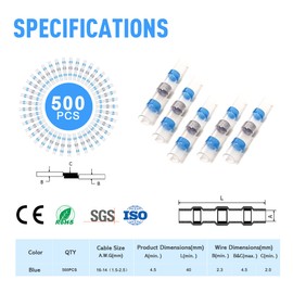 Kuject 500PCS Solder Seal Wire Connectors AWG 16-14, Blue Heat Shrink Butt Terminals, Waterproof Wire Splice for Marine Boat Joint