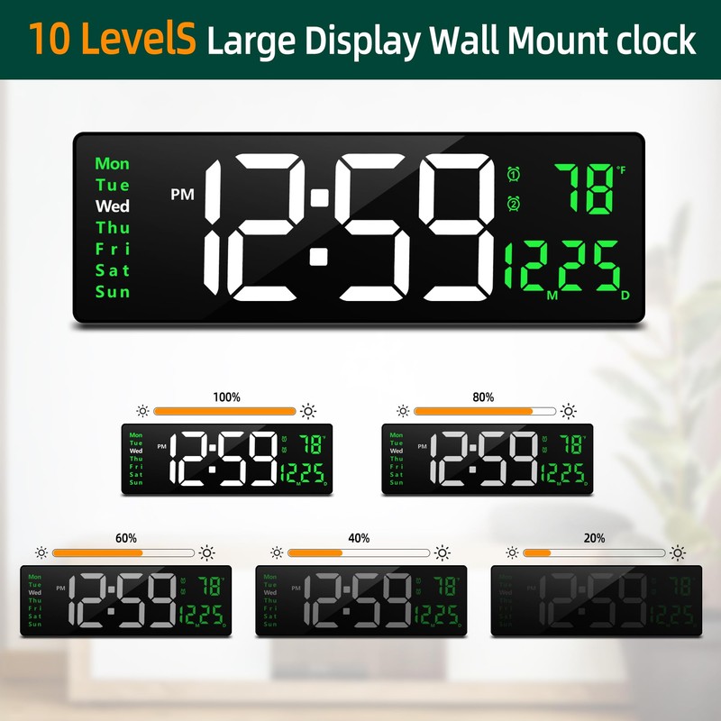 LEIKE 16" Large Digital Wall Clock Timer,Remote Control,2 Alarms, LED