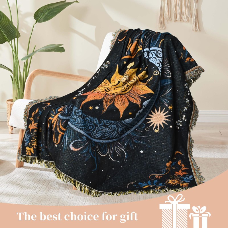 Shesyuki Boho Throw Blanket Reversible Cotton Bohemian Tapestry Hippie Room
