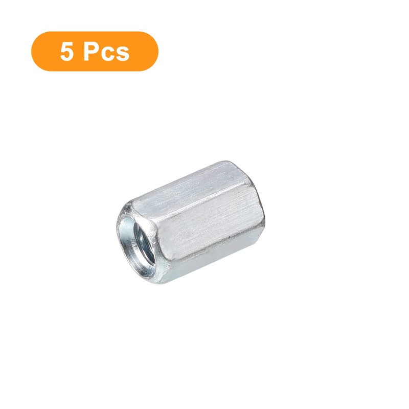 sourcing map 5pcs M5x8x12mm Coupling Nuts - Galvanized Carbon Steel