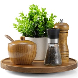 10 Inch Acacia Wood Lazy Susan Turntable Organizer for Cabinet - Round Wooden Lazy Susan Organization and Storage for Pantry Table Kitchen Countertop Cupboard Coffee Bar Farmhouse Decor