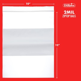 Dirose Reclosable Poly Zip Top Bags - 10" x 12" (100 Count), 2 Mil - Plastic Zip&lock Bags – Resealable Plastic Bags with Zipper - White Block Bags for Gifts, Cards, Stationery, Apparel