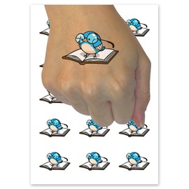 Bookish Little Bird Reading Book Temporary Tattoo Water Resistant Fake Body Art Set Collection - 54 1" Tattoos (1 Sheet)
