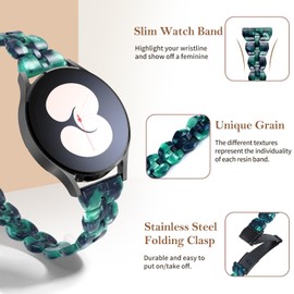 BAIHUIAM Resin Bands Compatible with Galaxy Watch 7/6/5/4/FE Band 40mm 44mm Women, Slim 20mm Band for Galaxy Watch 6/4 Classic 43mm 47mm 42mm 46mm, Green