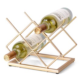Drincarier Countertop Wine Rack - 5 Bottle Freestanding Modern Gold Metal Small Wine Rack - Tabletop Wine Holder Stand for Cabinet, Pantry, Wine Bottle Storage…