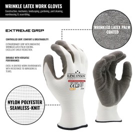 linconson 12 Pack Safety Performance Series Construction Mechanics Wrinkle Latex Work Gloves