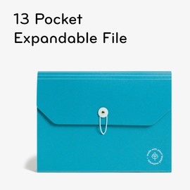 U Brands U-Eco 13 Pocket Poly Expandable File, 8.5" x 11", Brights, Protective Flap with Button/Elastic Closure, Letter Size (6594U01-12)